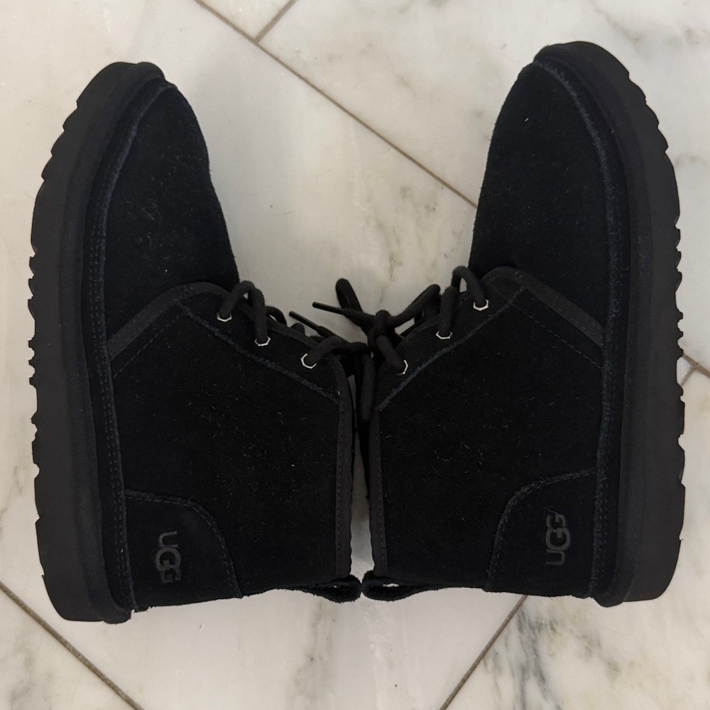 UGG Neumel Black Suede Leather Shearling Fleece Lined Ankle Boot Lace Up Euro 37 - Picture 8 of 11
